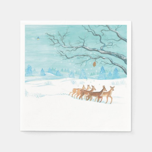 Roe Deer in the Winter Woodland Covered of Snow  Napkins (Front)