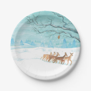 Roe Deer in the Winter Woodland Covered of Snow Paper Plates