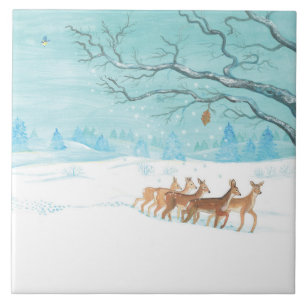 Roe Deer in Winter Ceramic Tile