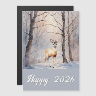 roe deer in winter - Happy 2026   magnetic card