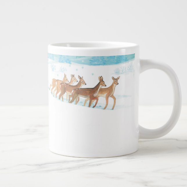 Roe Deer winter snowy forest landscape Giant Coffee Mug (Right)