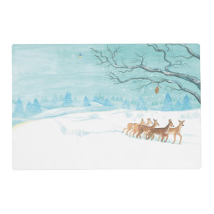 Roe Deer winter snowy forest landscape Placemat