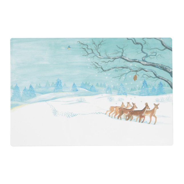 Roe Deer winter snowy forest landscape  Placemat (Front)