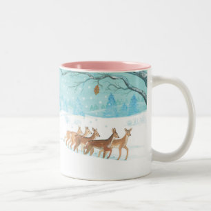 Roe Deer winter snowy forest landscape Two-Tone Coffee Mug