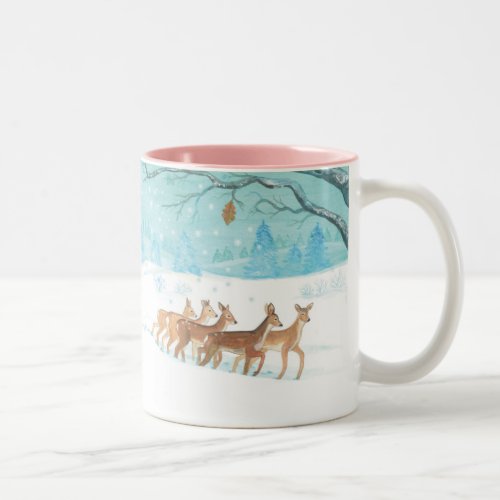 Roe Deer winter snowy forest landscape  Two_Tone Coffee Mug