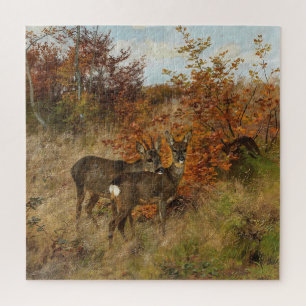 Roe Deer with Autumn Leaves Vintage Wildlife  Jigsaw Puzzle