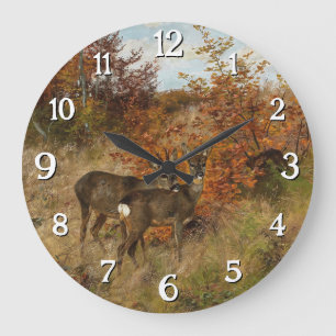 Roe Deer with Autumn Leaves Vintage Wildlife Large Clock
