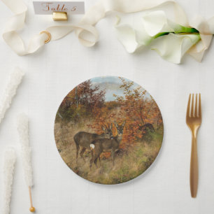 Roe Deer with Autumn Leaves Vintage Wildlife Paper Plates