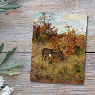 Roe Deer with Autumn Leaves Vintage Wildlife Postcard