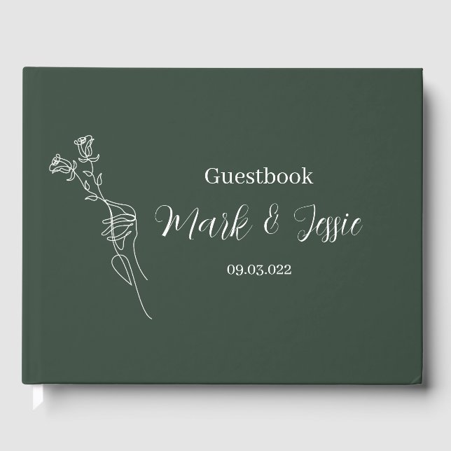 ROE Dusky Green & White Simple Wedding Guest Book (Front)