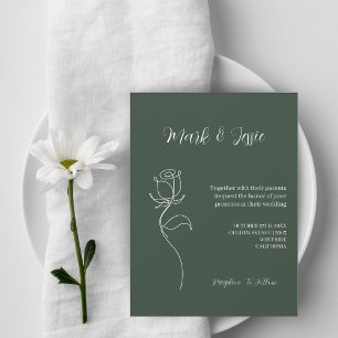 ROE Dusky Green & White Simple Wedding Invitation