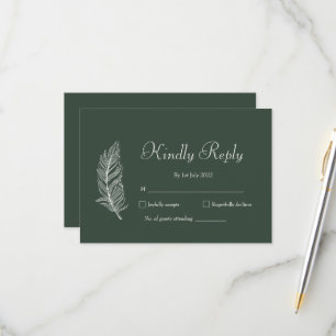 ROE Dusky Green & White Simple Wedding RSVP Card