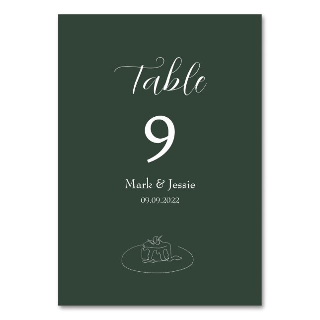 ROE Dusky Green & White Simple Wedding Table Number (Front)