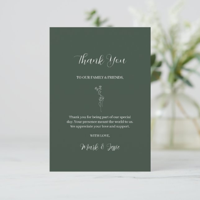 ROE Dusky Green & White Simple Wedding Thank You Card (Standing Front)