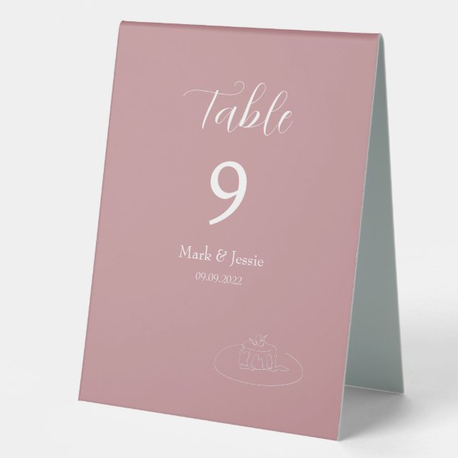 ROE Pink & White Simple Wedding Table Tent (Front)