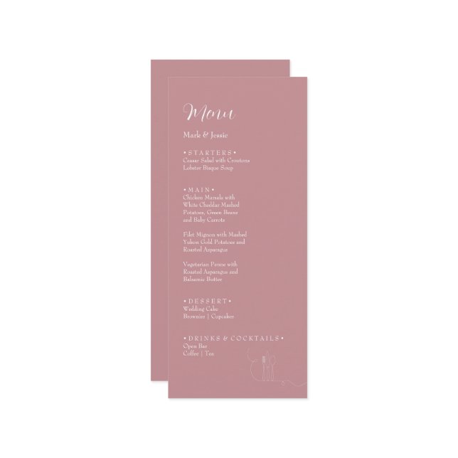 ROE Pink & White Simple Weeding Dinner Menu (Front/Back In Situ)