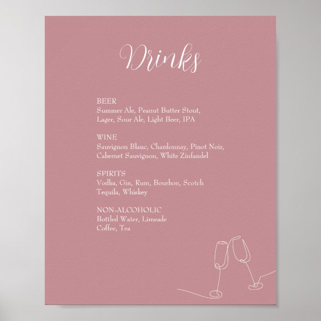 ROE Pink & White Simple Weeding Drinks Sign (Front)