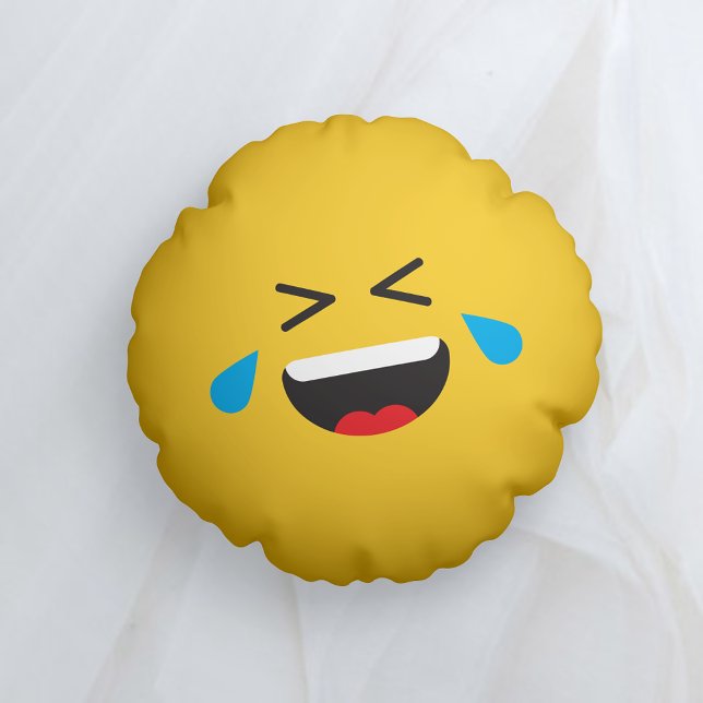 ROFL Laughing Yellow Face Emoji Round Pillow (Creator Uploaded)