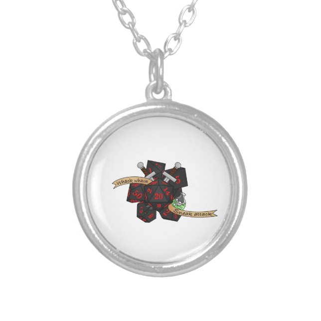 Rogue Dice Design Silver Plated Necklace (Front)