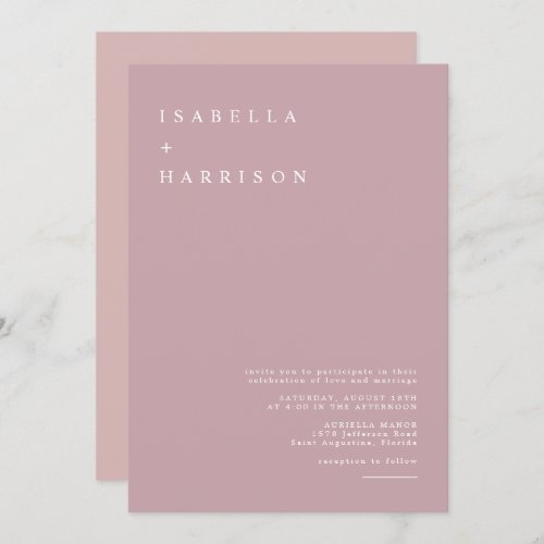 ROGUE Dusty Blush Pink Mauve Rose Gold Wedding Invitation