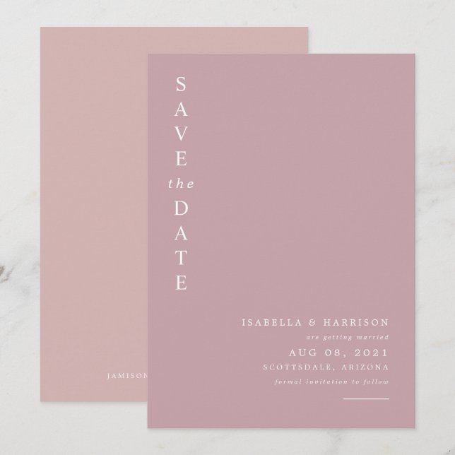 ROGUE Dusty Blush Pink Mauve Save the Date Invitation (Front/Back)