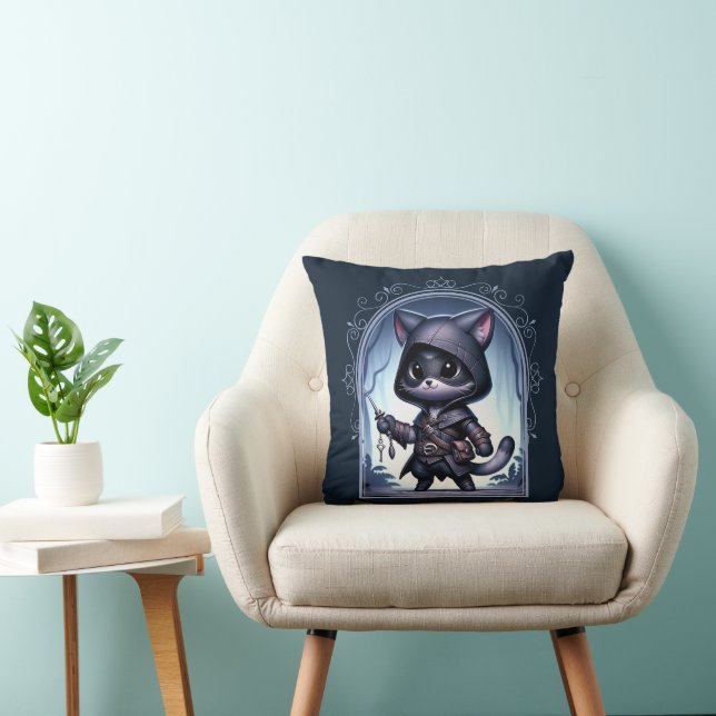 Rogue Feline Fantasy Adventure Throw Pillow (Chair)