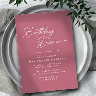 Rogue Pink Mauve   Elegant Girly Birthday Dinner Invitation