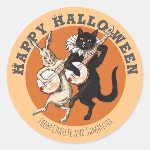 Roguish black cat and rabbit CC1052 Halloween Classic Round Sticker