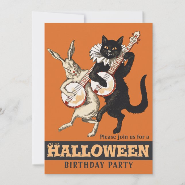 Roguish cat rabbit CC1156 Halloween birthday party Invitation (Front)