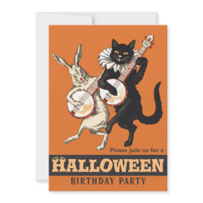 Roguish cat rabbit CC1156 Halloween birthday party Invitation