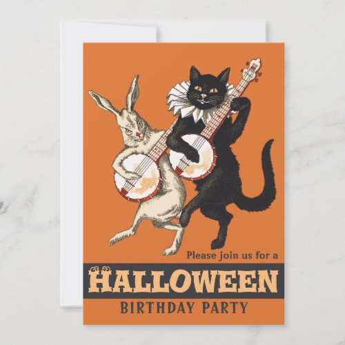 Roguish cat rabbit CC1156 Halloween birthday party Invitation