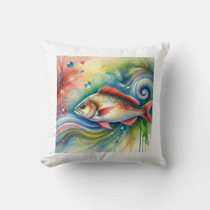 Rohu Fish 260824AREF104 - Watercolor Throw Pillow