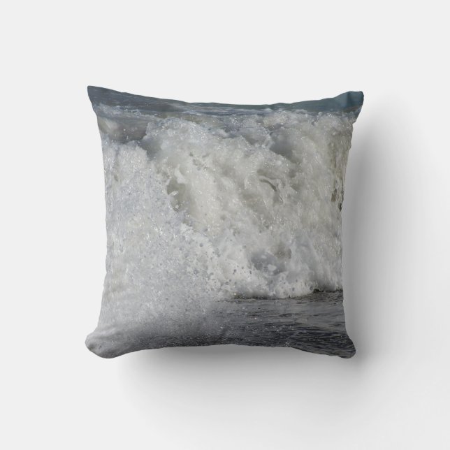roiling waves on florida beach throw pillow (Front)