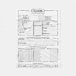 Role play game character sheet fleece blanket