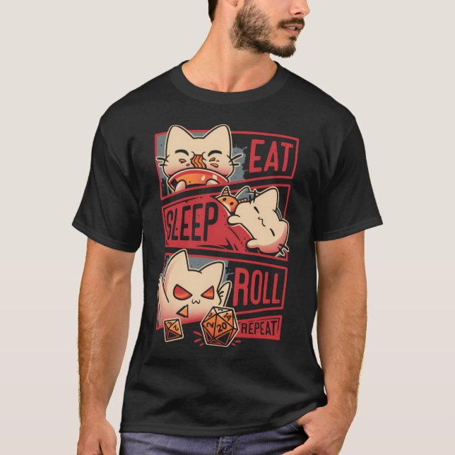 Roleplayer Routine - Kitten Dice Roll T-Shirt (Front)