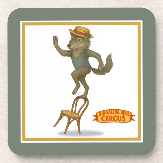 Rolf wolf balancing act beverage coaster (Front)