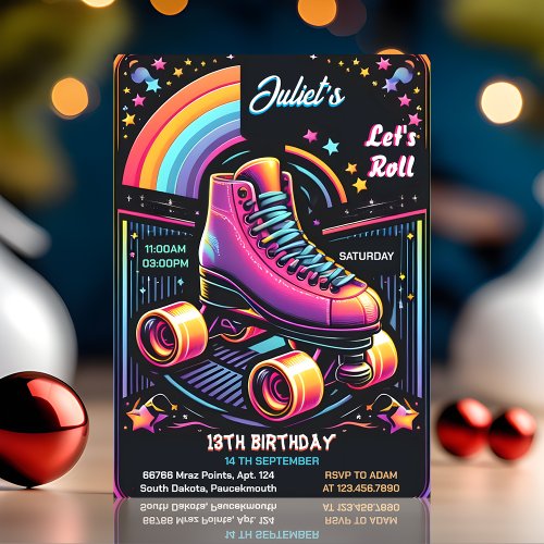 Roll cool boys girls Roller Skating 13th Birthday Invitation