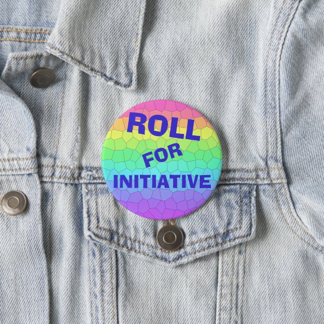 "Roll for Initiative" Rainbow Dungeons Dragons Button (In Situ)