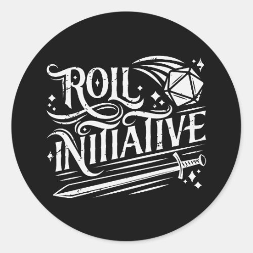 Roll Initiative Vintage D20 Sword Classic Round Sticker