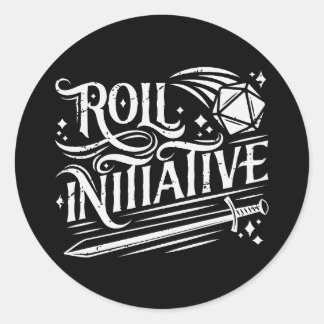 Roll Initiative Vintage D20 Sword Classic Round Sticker