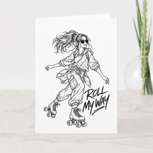 Roll My Way – Retro Roller Skating Girl Card