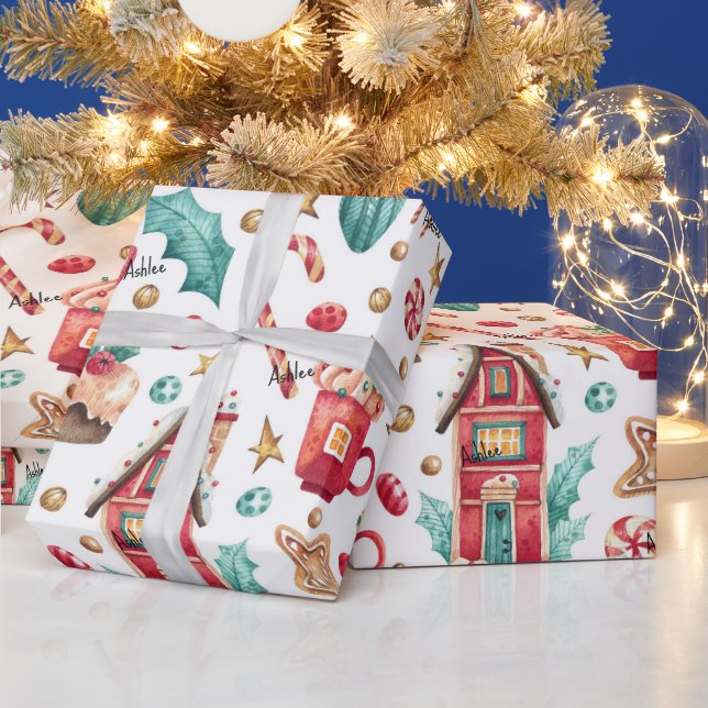 Roll, Name on Magical Candy Houses, Sweets Pattern Wrapping Paper (Holidays)