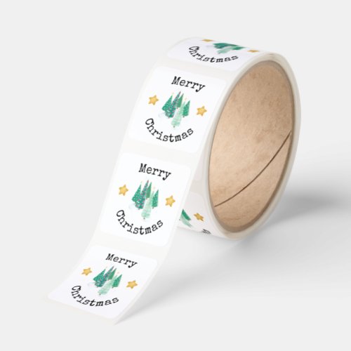 Roll Of Merry Christmas Trees and Stars Square Sticker