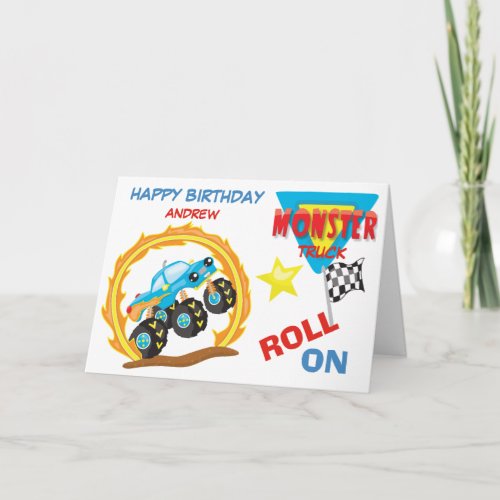 Roll On Blue Monster Truck Birthday Card