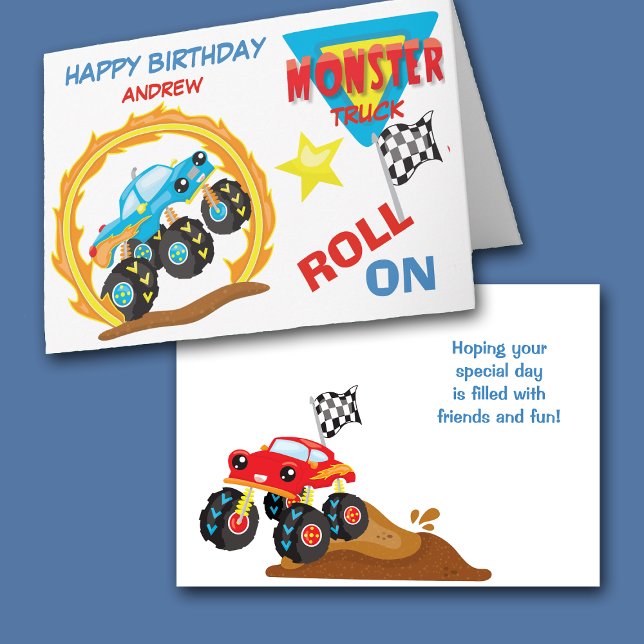 Roll On Blue Monster Truck Birthday Card (Creator Uploaded)