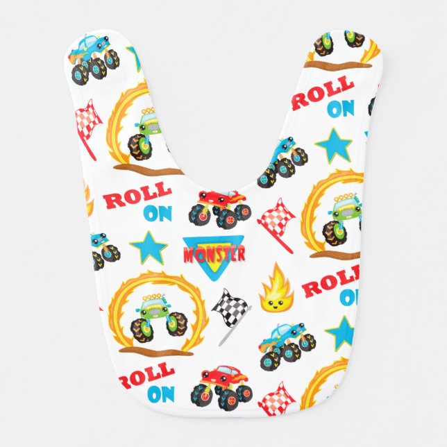 Roll On Monster Truck Baby Bib (Front)