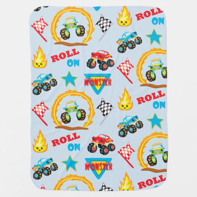 Roll On Monster Truck Baby Blanket (Front)