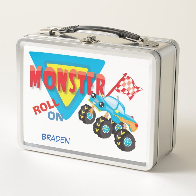 Roll On Monster Truck Personalized Metal Lunch Box (Front)