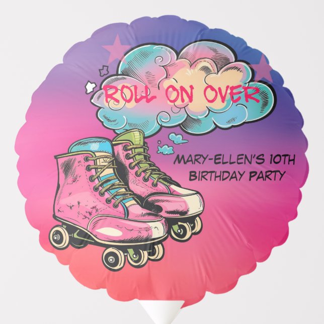 Roll on Over Roller Skate Girl Birthday Party Balloon (Front)