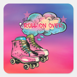 Roll on Over Roller Skate Girl Birthday Party Square Sticker
